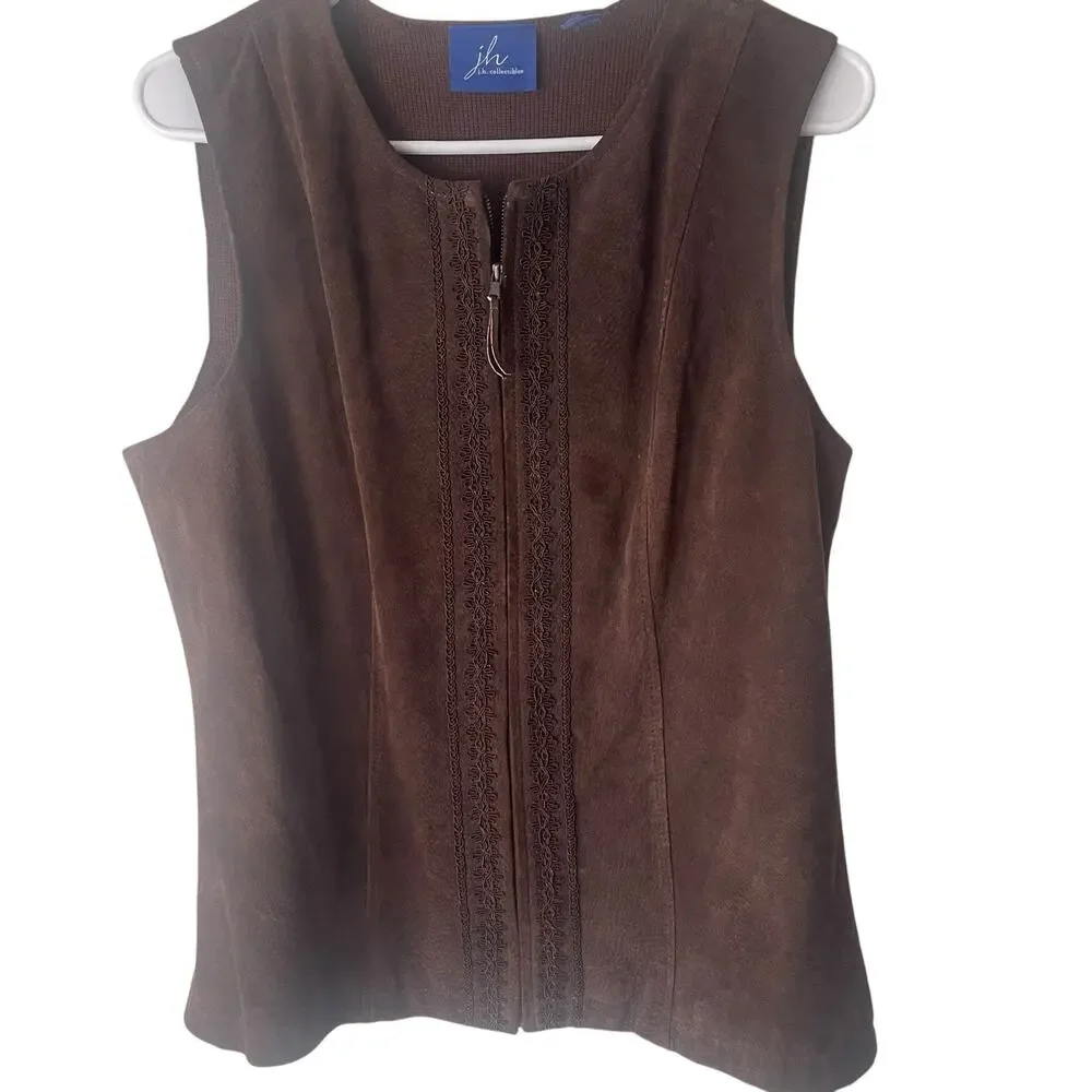 J.h. Collection Y2k Women's Large Brown Leather Western Boho‎ Vest